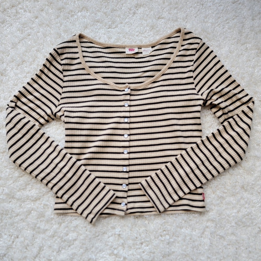 Levi's Long Sleeve Britt Snap Front Top, Stripes, Vintage Style